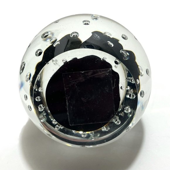 Vintage 1980s Edinburgh Art Glass Paperweight Bullicante Clear & Black Abstract - Picture 6 of 8